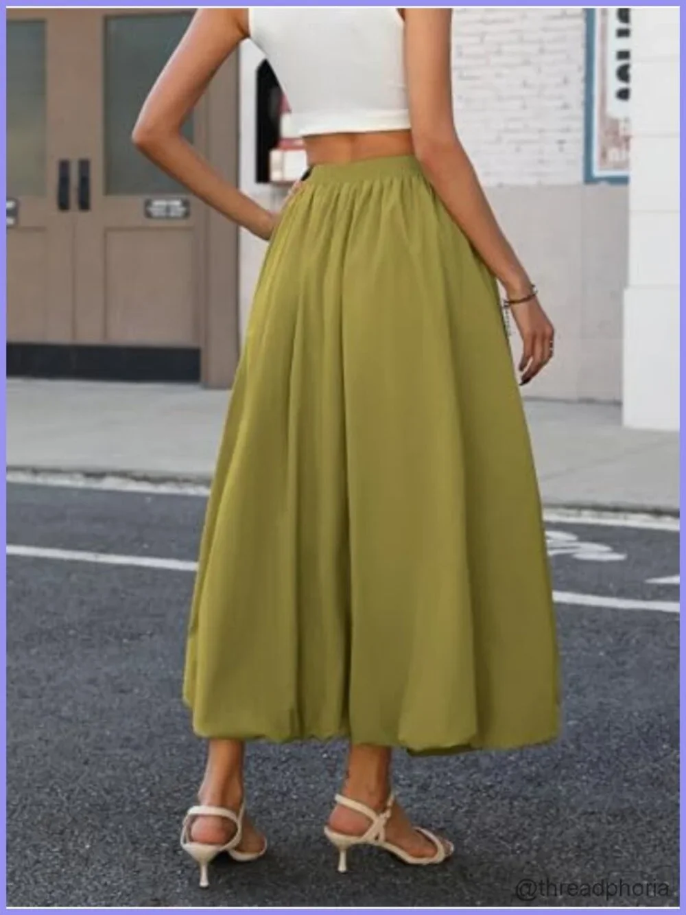 Bubble Maxi Skirt, Elastic Waist Puffy Hem A-Line with Pockets